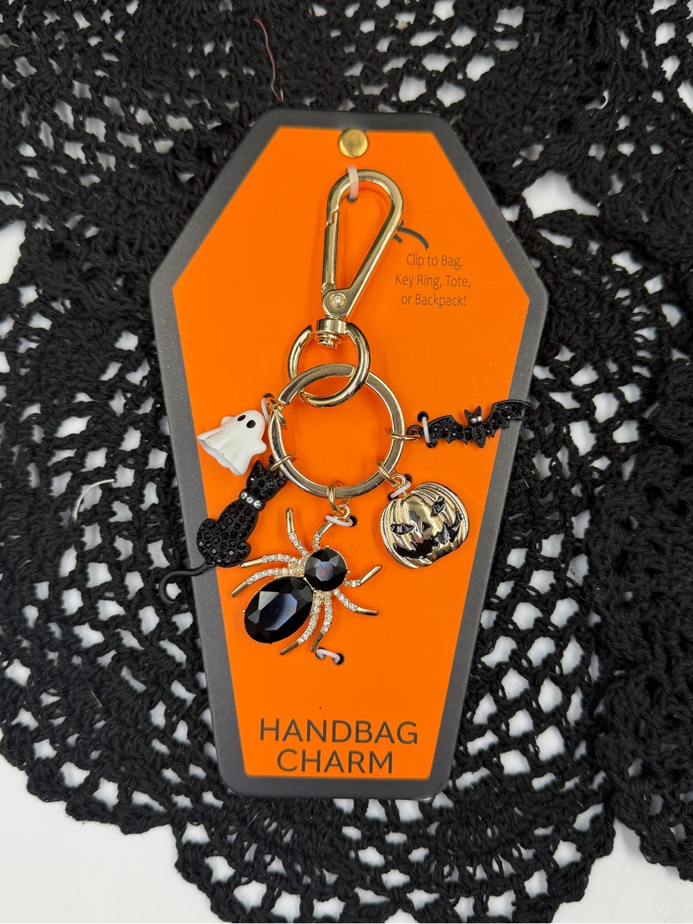 NEW Halloween Handbag Charm Keychain Spider Pumpkin Ghost Bat Black Cat
